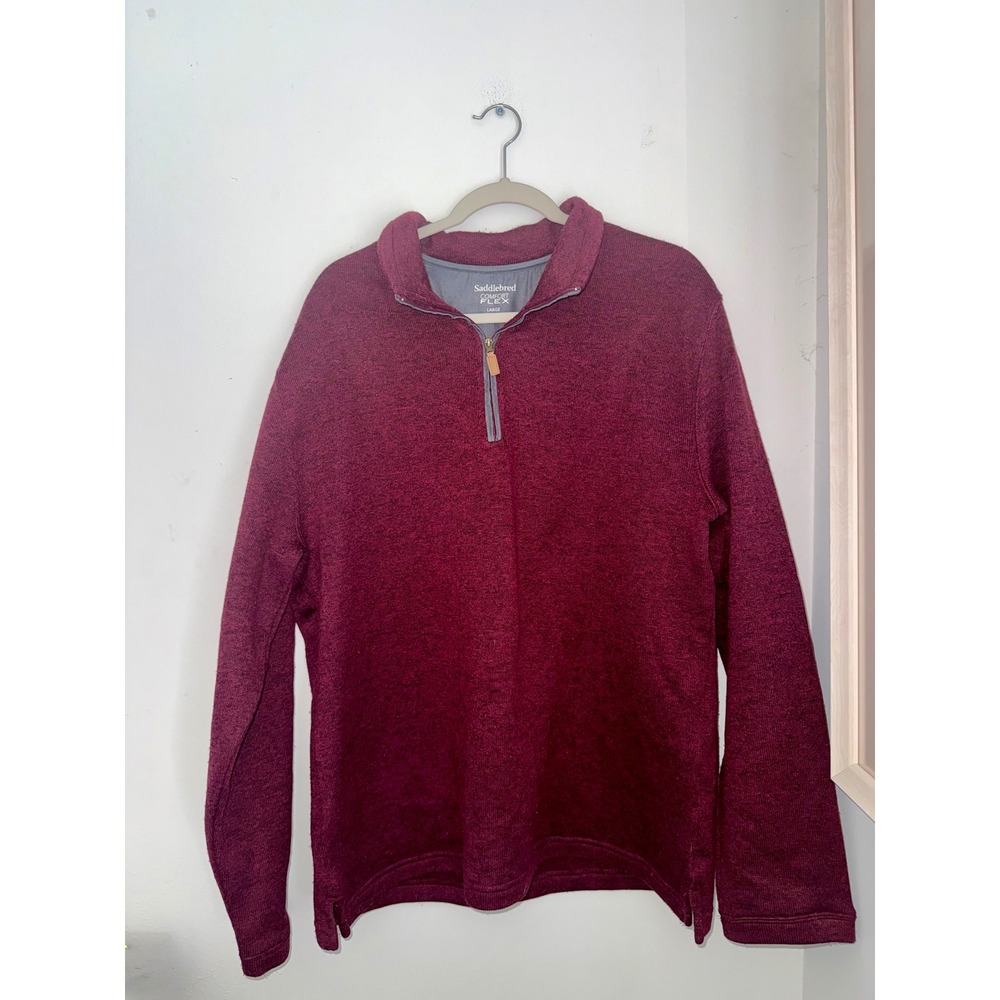 Saddlebred Comfort Flex Mens Large Burgundy Marl Quarter Zip Pullover Sweater